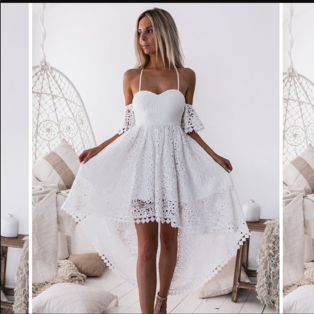 Jaus womens size 6 (medium) white karlie high low lace dress beautifully made